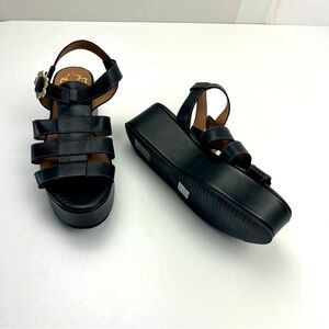 Ted‎ Baker Ffayeta Black Leather Sandal Platform Wedge Womens Size US 10.5 NEW